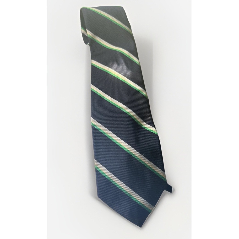 vintage Bill Blass Lyttons Chicago Silk Regimental Tie Navy Green FLAWED AS-IS